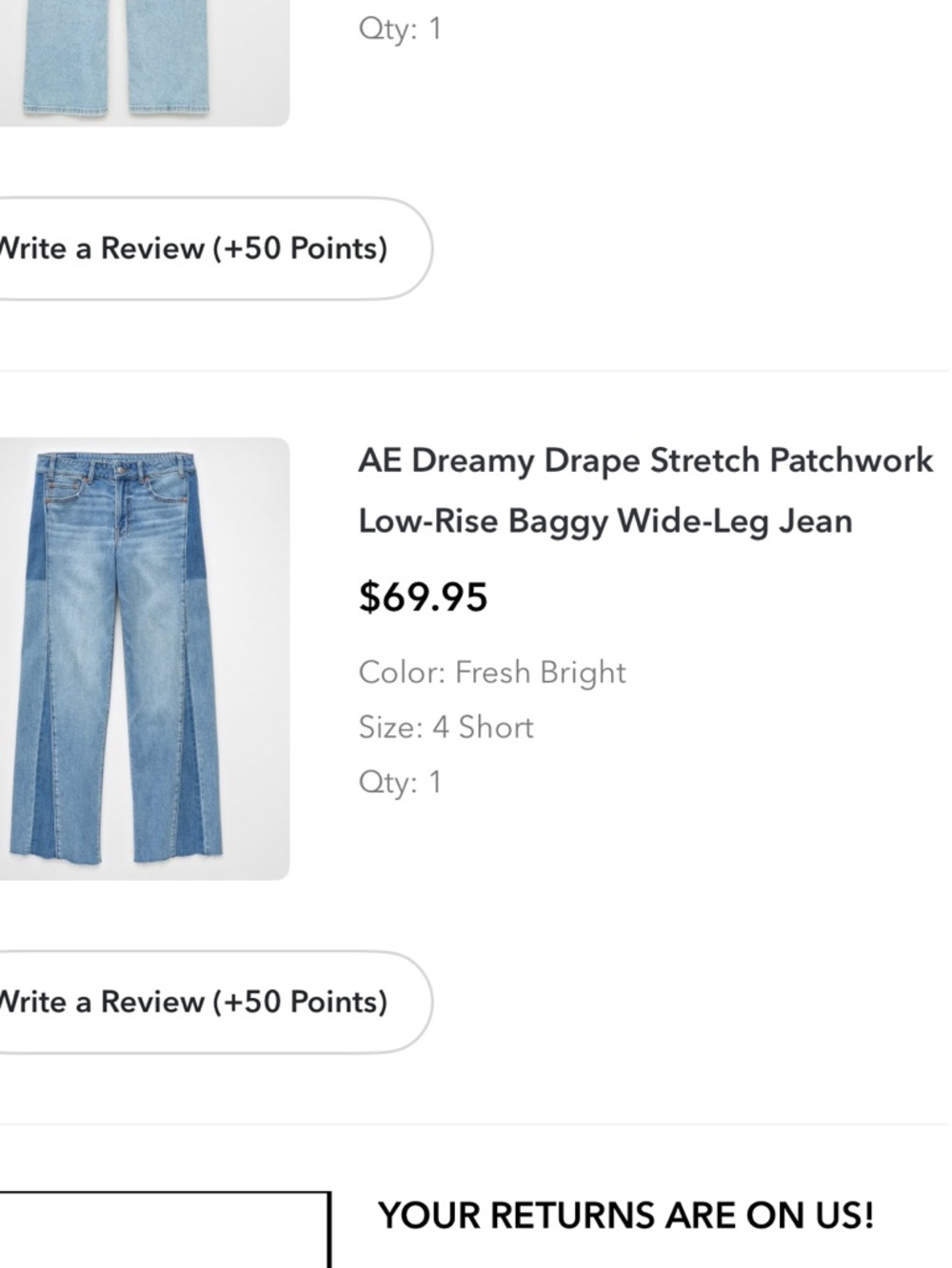 American Eagle Dreamy Drape Stretch Patchwork Low rise Baggy Wide-Leg Jeans